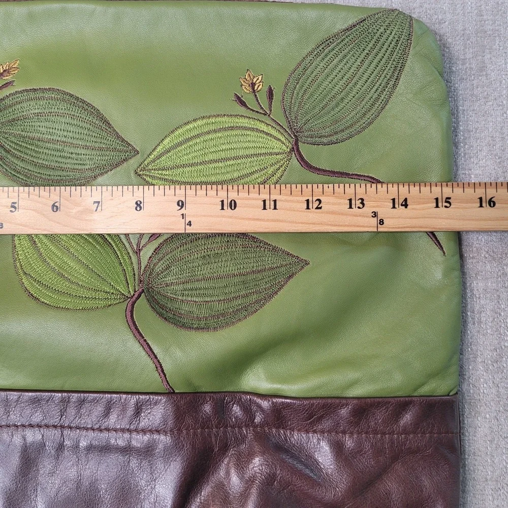 R & Y Augousti Paris Leather &‎ Suede Floral Green Brown 15x15 Throw Pillow RARE